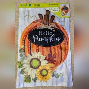 Meadow Creek - Hello Pumpkin Garden Flag Embroidered Hand Stich Double Sided New